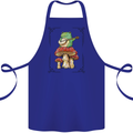 A Frog Playing the Guitar on a Toadstool Cotton Apron 100% Organic Royal Blue