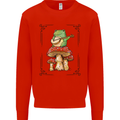 A Frog Playing the Guitar on a Toadstool Kids Sweatshirt Jumper Bright Red