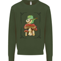 A Frog Playing the Guitar on a Toadstool Kids Sweatshirt Jumper Forest Green