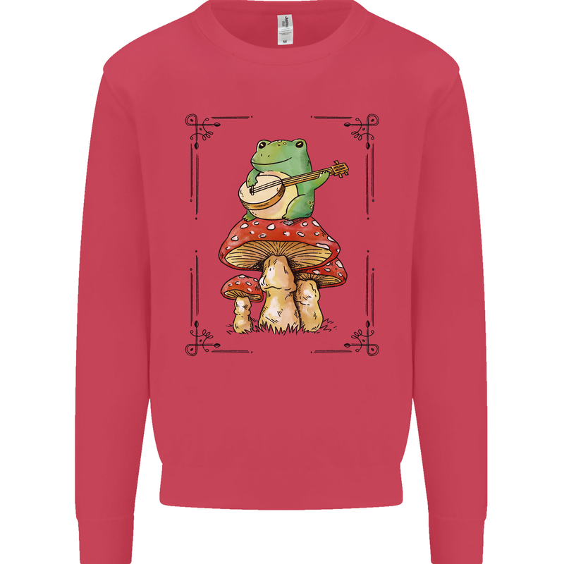 A Frog Playing the Guitar on a Toadstool Kids Sweatshirt Jumper Heliconia