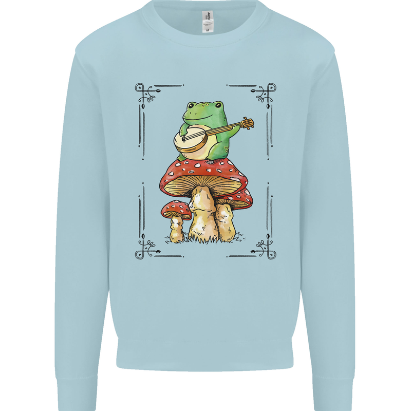 A Frog Playing the Guitar on a Toadstool Kids Sweatshirt Jumper Light Blue