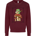 A Frog Playing the Guitar on a Toadstool Kids Sweatshirt Jumper Maroon