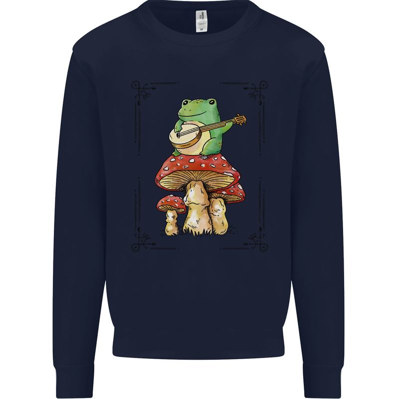 A Frog Playing the Guitar on a Toadstool Kids Sweatshirt Jumper Navy Blue