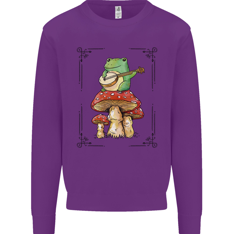 A Frog Playing the Guitar on a Toadstool Kids Sweatshirt Jumper Purple