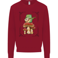 A Frog Playing the Guitar on a Toadstool Kids Sweatshirt Jumper Red