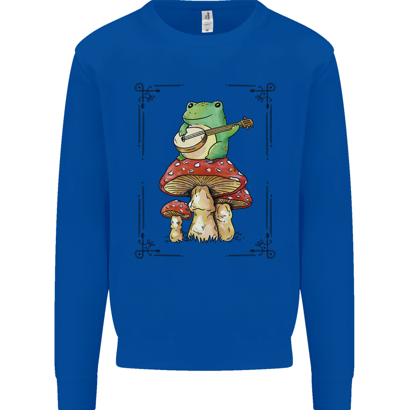 A Frog Playing the Guitar on a Toadstool Kids Sweatshirt Jumper Royal Blue