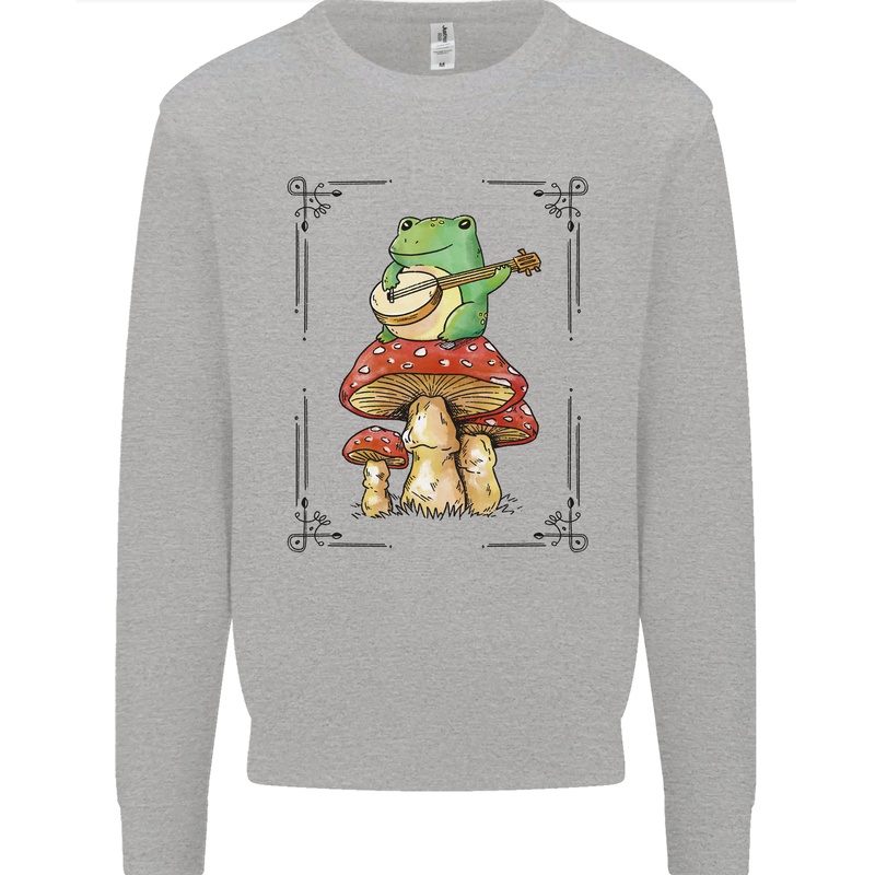 A Frog Playing the Guitar on a Toadstool Kids Sweatshirt Jumper Sports Grey