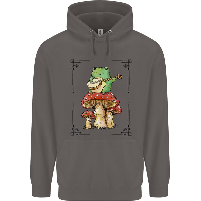 A Frog Playing the Guitar on a Toadstool Mens 80% Cotton Hoodie Charcoal