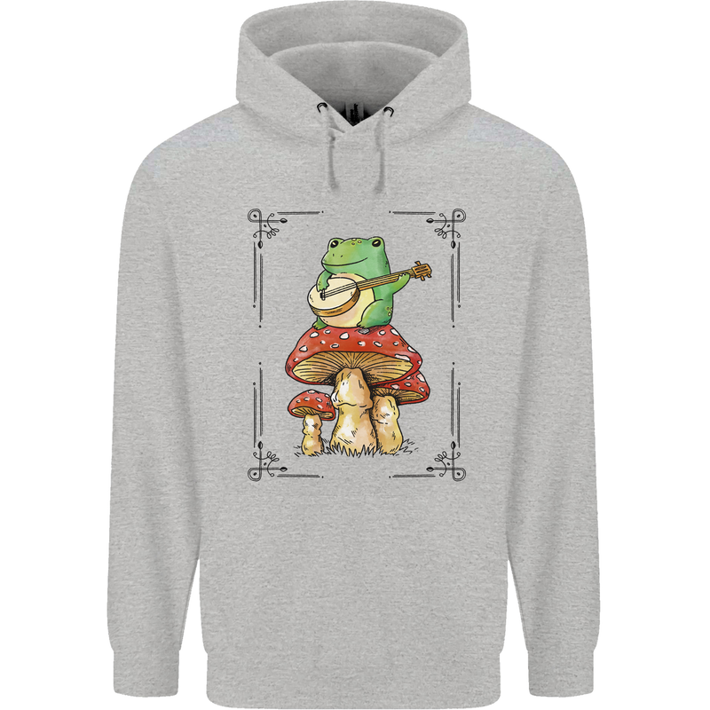 A Frog Playing the Guitar on a Toadstool Mens 80% Cotton Hoodie Sports Grey