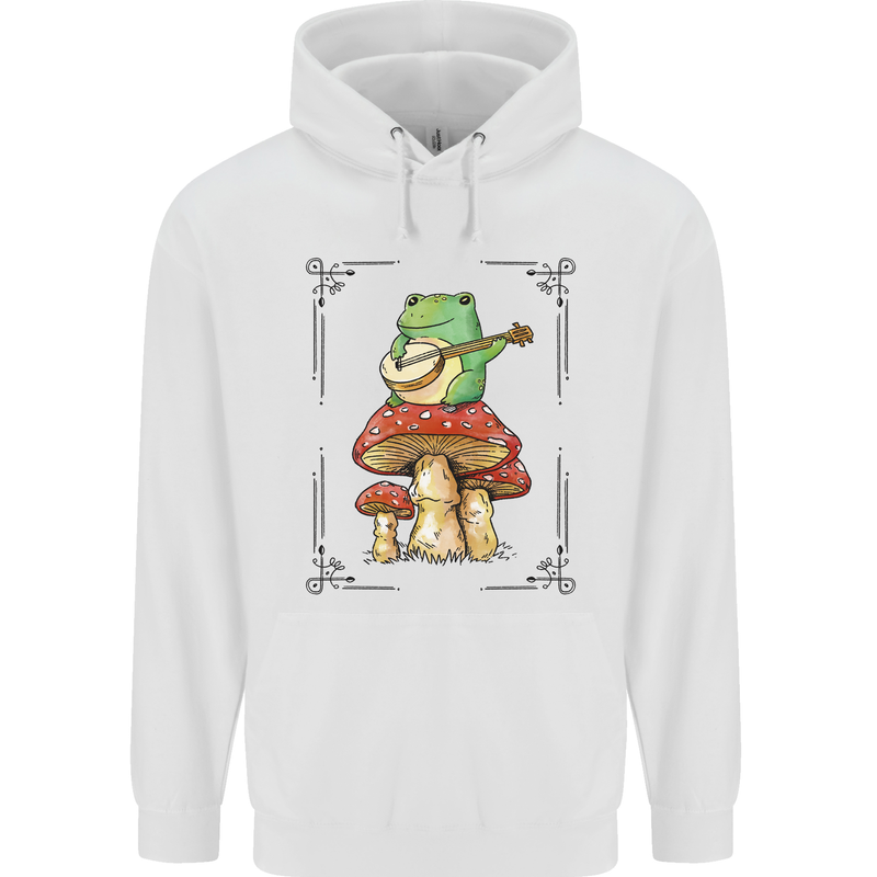 A Frog Playing the Guitar on a Toadstool Mens 80% Cotton Hoodie White