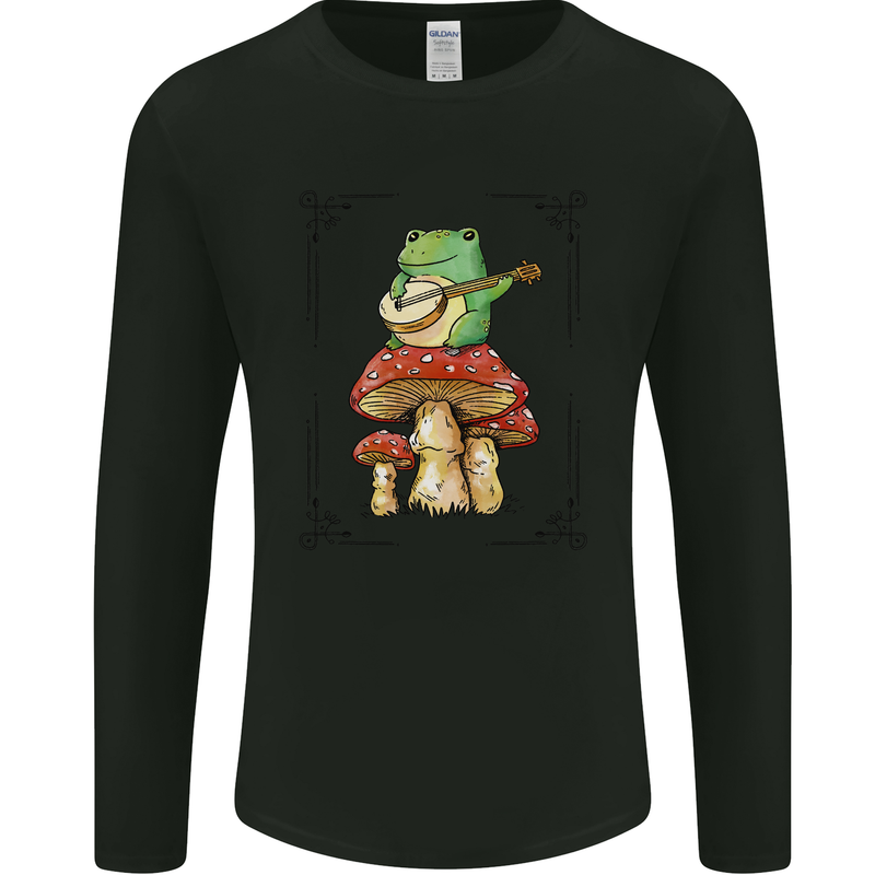 A Frog Playing the Guitar on a Toadstool Mens Long Sleeve T-Shirt Black