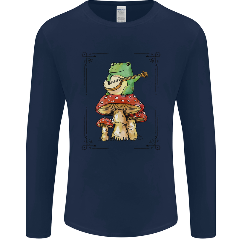 A Frog Playing the Guitar on a Toadstool Mens Long Sleeve T-Shirt Navy Blue