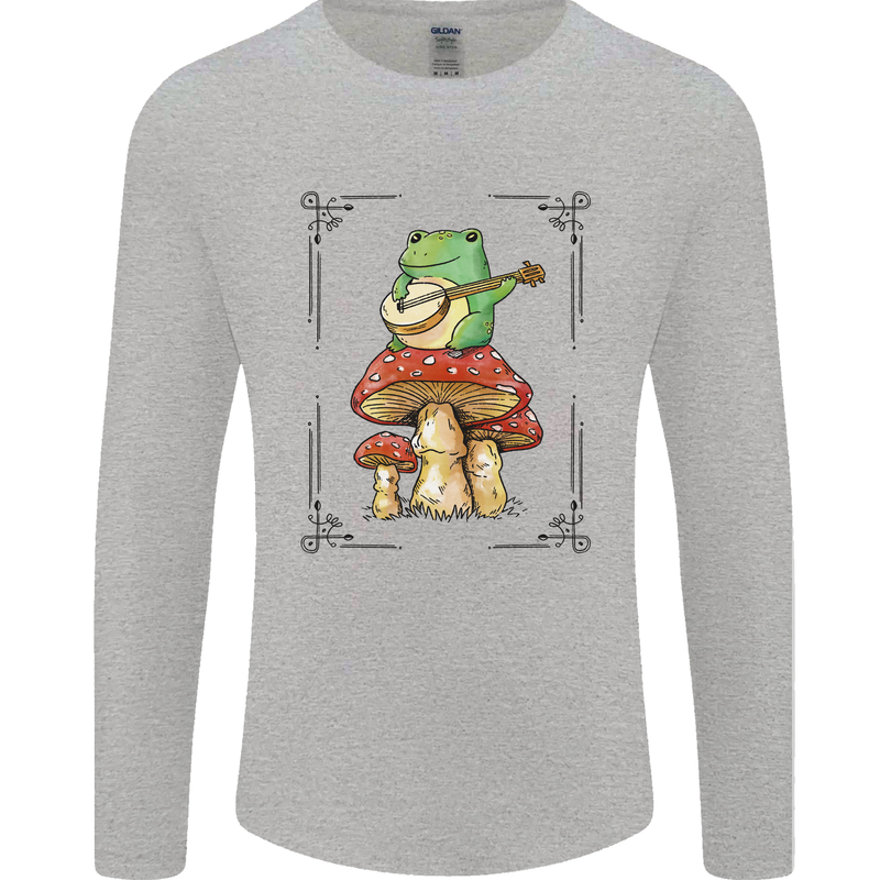 A Frog Playing the Guitar on a Toadstool Mens Long Sleeve T-Shirt Sports Grey