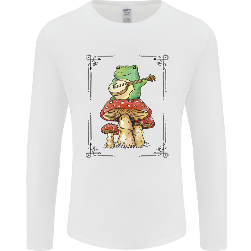 A Frog Playing the Guitar on a Toadstool Mens Long Sleeve T-Shirt White