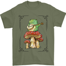 A Frog Playing the Guitar on a Toadstool Mens T-Shirt 100% Cotton Military Green