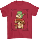 A Frog Playing the Guitar on a Toadstool Mens T-Shirt 100% Cotton Red