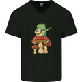 A Frog Playing the Guitar on a Toadstool Mens V-Neck Cotton T-Shirt Black