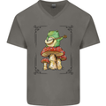 A Frog Playing the Guitar on a Toadstool Mens V-Neck Cotton T-Shirt Charcoal