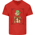 A Frog Playing the Guitar on a Toadstool Mens V-Neck Cotton T-Shirt Red