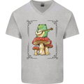 A Frog Playing the Guitar on a Toadstool Mens V-Neck Cotton T-Shirt Sports Grey