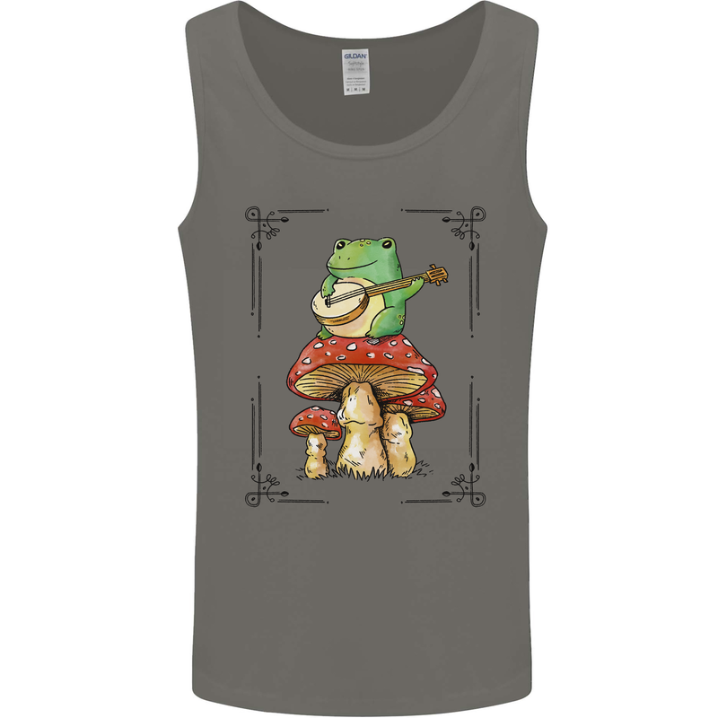 A Frog Playing the Guitar on a Toadstool Mens Vest Tank Top Charcoal