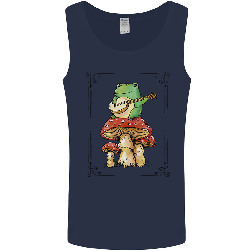 A Frog Playing the Guitar on a Toadstool Mens Vest Tank Top Navy Blue