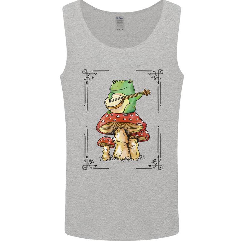 A Frog Playing the Guitar on a Toadstool Mens Vest Tank Top Sports Grey