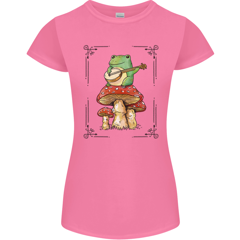 A Frog Playing the Guitar on a Toadstool Womens Petite Cut T-Shirt Azalea