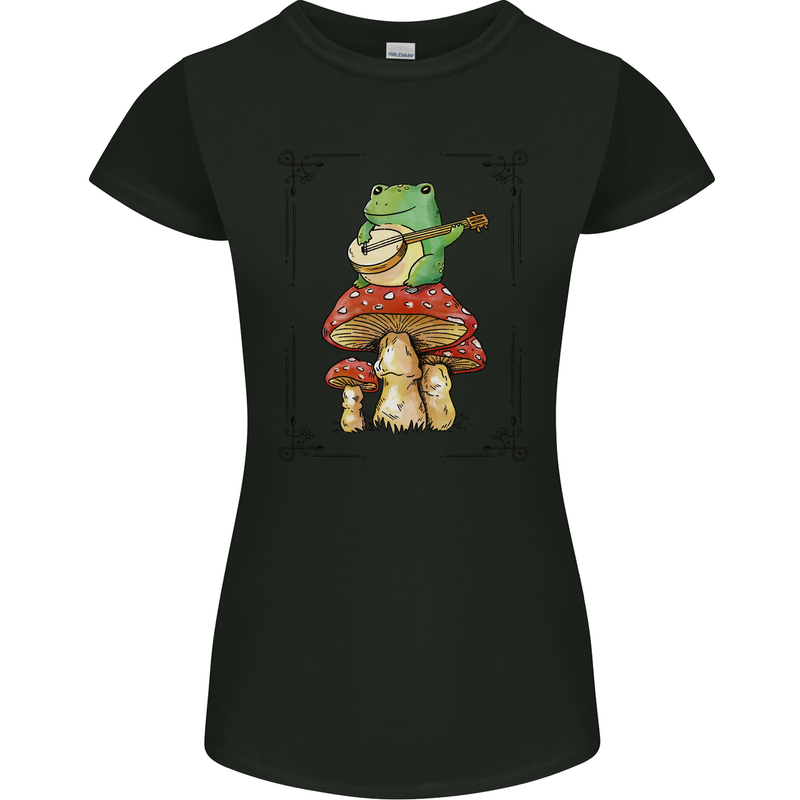 A Frog Playing the Guitar on a Toadstool Womens Petite Cut T-Shirt Black