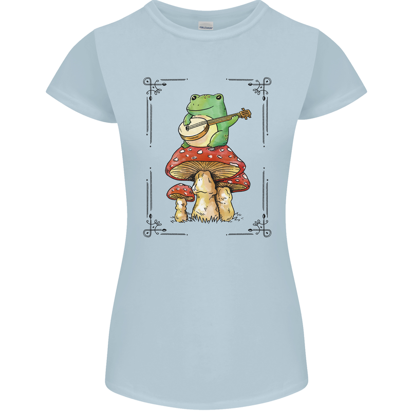 A Frog Playing the Guitar on a Toadstool Womens Petite Cut T-Shirt Light Blue