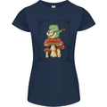 A Frog Playing the Guitar on a Toadstool Womens Petite Cut T-Shirt Navy Blue