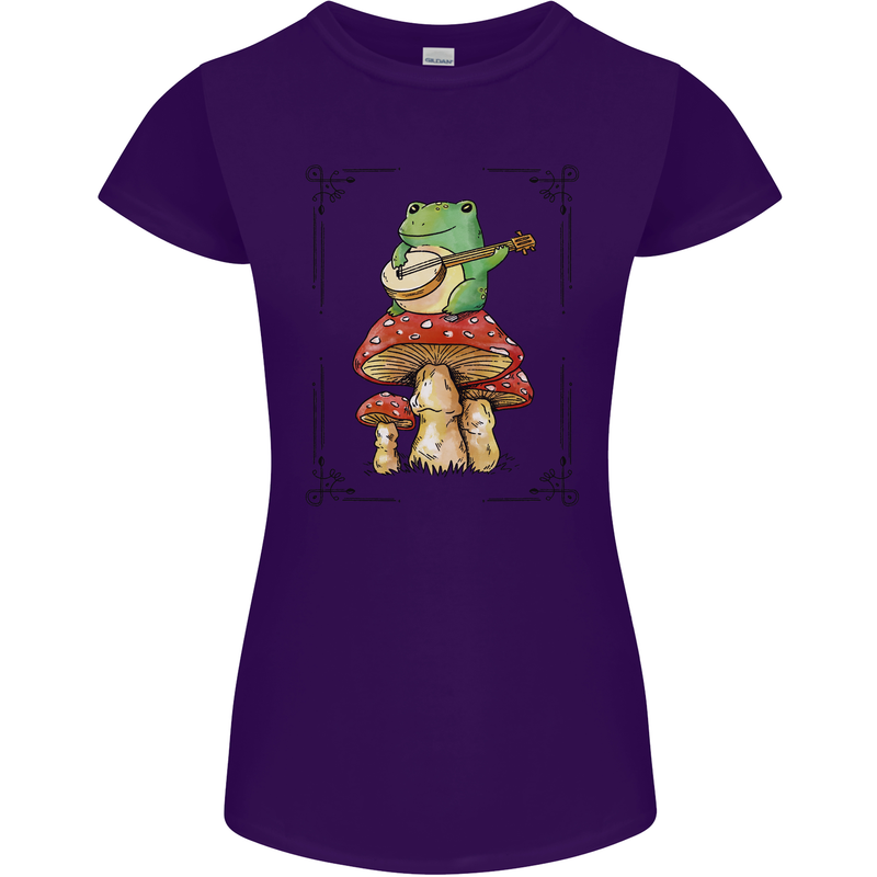 A Frog Playing the Guitar on a Toadstool Womens Petite Cut T-Shirt Purple