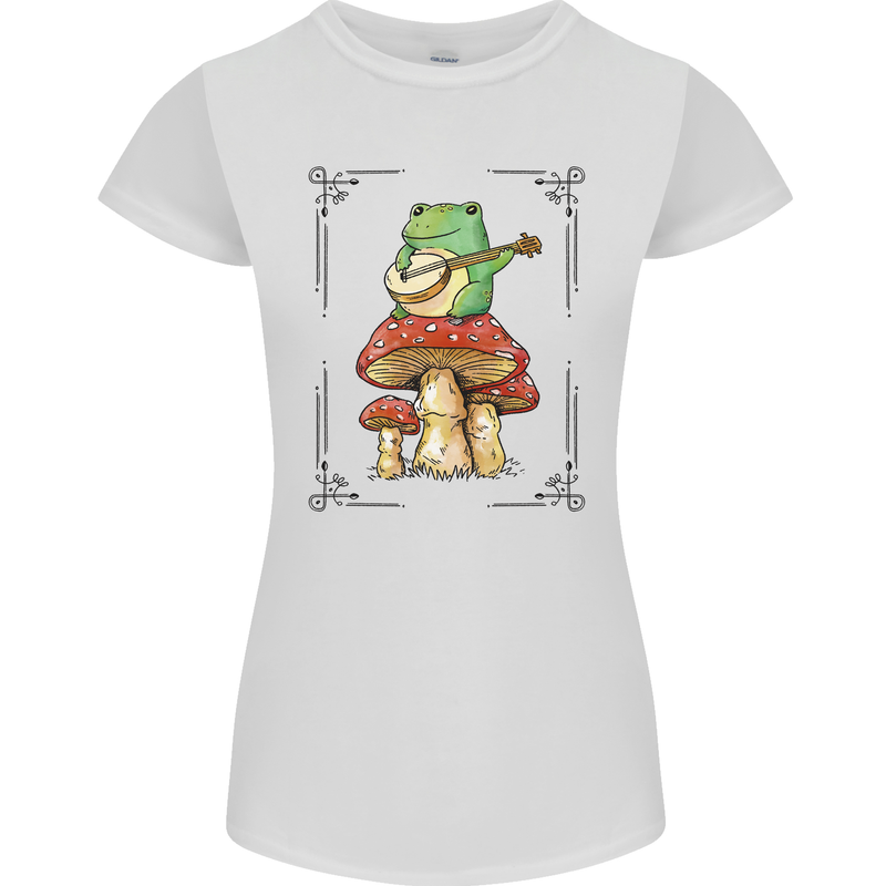 A Frog Playing the Guitar on a Toadstool Womens Petite Cut T-Shirt White