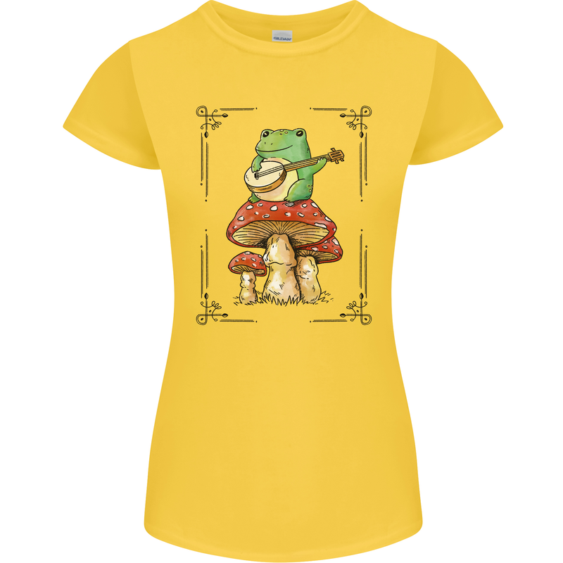 A Frog Playing the Guitar on a Toadstool Womens Petite Cut T-Shirt Yellow