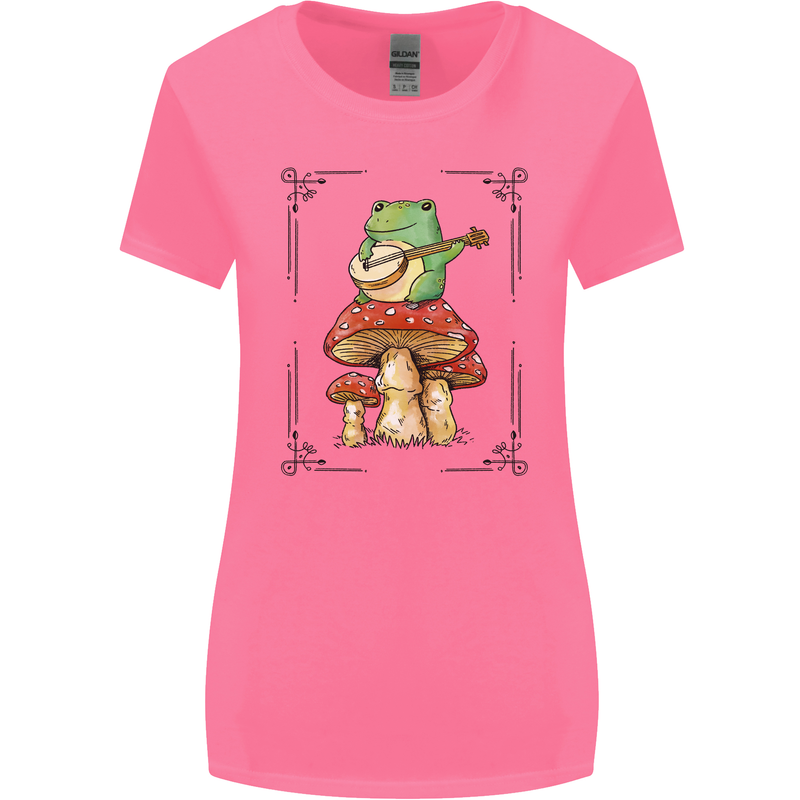 A Frog Playing the Guitar on a Toadstool Womens Wider Cut T-Shirt Azalea