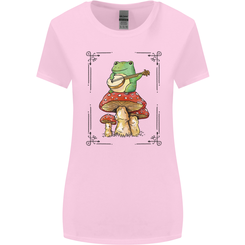 A Frog Playing the Guitar on a Toadstool Womens Wider Cut T-Shirt Light Pink