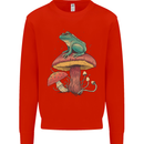 A Frog Sitting on a Mushroom Kids Sweatshirt Jumper Bright Red