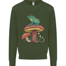 A Frog Sitting on a Mushroom Kids Sweatshirt Jumper Forest Green