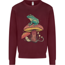 A Frog Sitting on a Mushroom Kids Sweatshirt Jumper Maroon