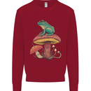 A Frog Sitting on a Mushroom Kids Sweatshirt Jumper Red