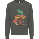 A Frog Sitting on a Mushroom Kids Sweatshirt Jumper Storm Grey