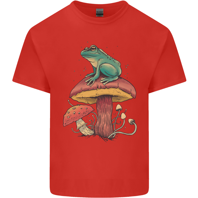 A Frog Sitting on a Mushroom Kids T-Shirt Childrens Red
