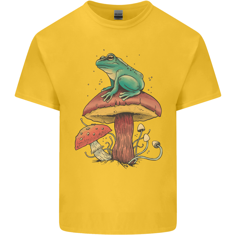 A Frog Sitting on a Mushroom Kids T-Shirt Childrens Yellow