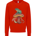 A Frog Sitting on a Mushroom Mens Sweatshirt Jumper Bright Red