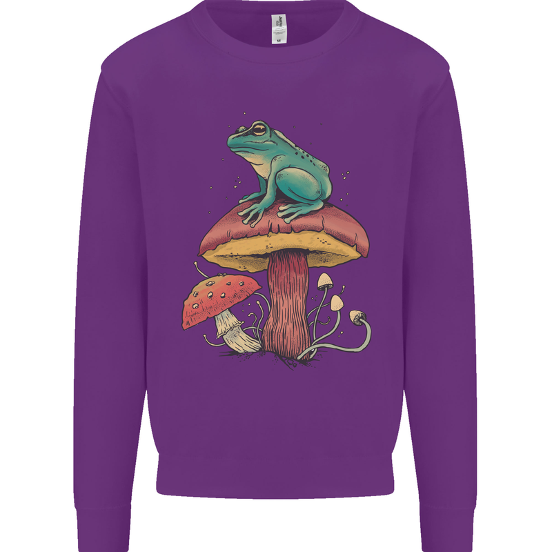 A Frog Sitting on a Mushroom Mens Sweatshirt Jumper Purple