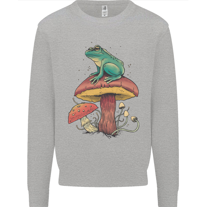 A Frog Sitting on a Mushroom Mens Sweatshirt Jumper Sports Grey