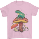 A Frog Sitting on a Mushroom Mens T-Shirt Cotton Gildan Light Pink
