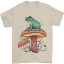 A Frog Sitting on a Mushroom Mens T-Shirt Cotton Gildan Sand