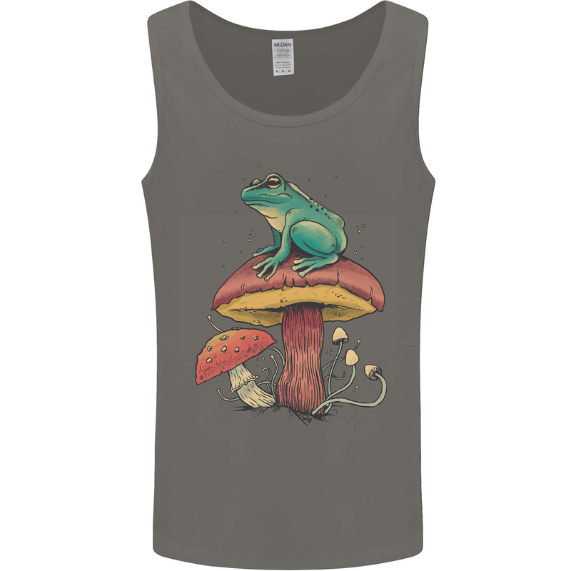 A Frog Sitting on a Mushroom Mens Vest Tank Top Charcoal