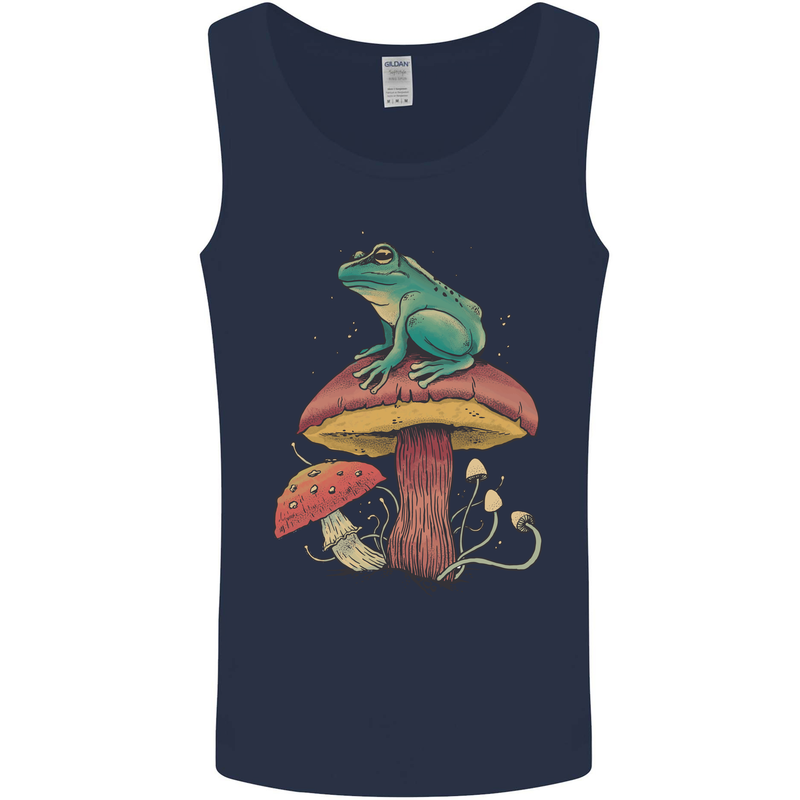 A Frog Sitting on a Mushroom Mens Vest Tank Top Navy Blue